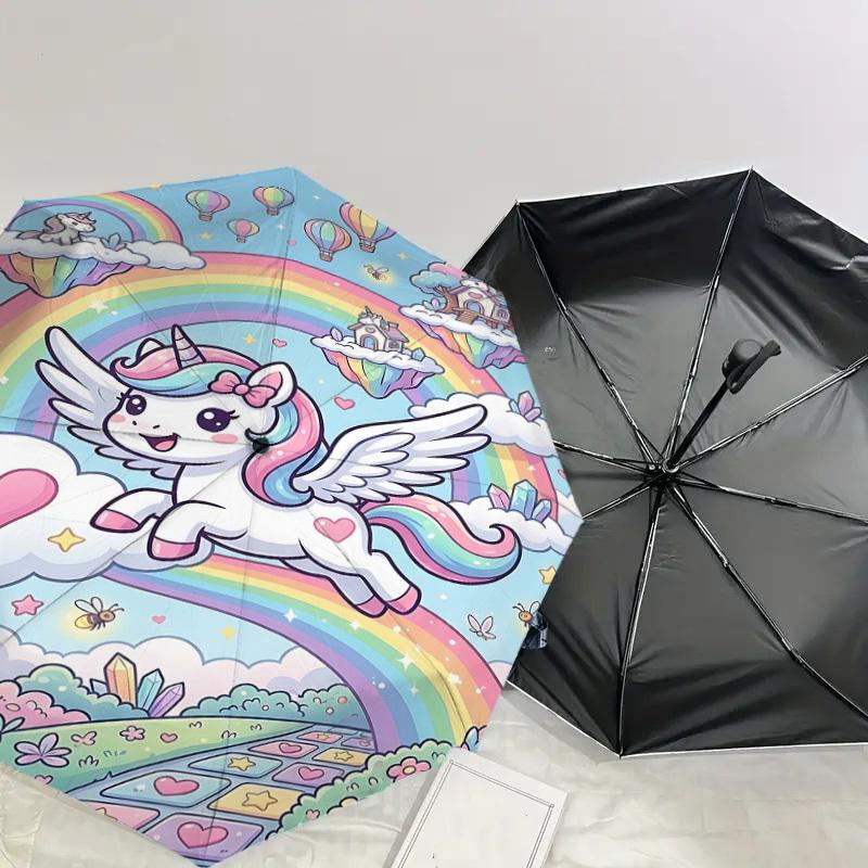 1PC Unicorn Rainbow Umbrella-8-Rib Reinforced Portable Folding Travel Suitable for All Seasons Outdoor Daily Use-Z0494