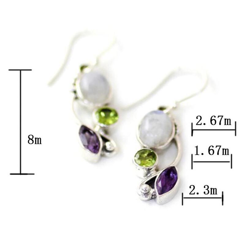 European And American Natural Moonstone Female Multi -Color Zircon Earrings