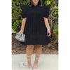 Women's Polo Collar Short Sleeve Loose Fit High Waist Sweet Mini Dress Shirt Dress Solid Cotton Ruffle Tiered Puff Sleeve Summer Casual Flared Dress