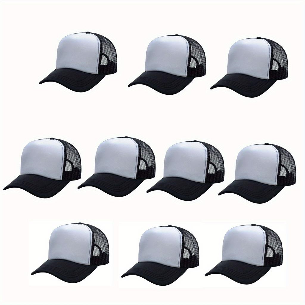 10pcs Unisex Mesh Baseball Cap Polyester Mesh Adjustable Trucker Flat Visor Hat Casual Sun Summer Hat