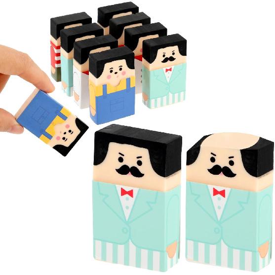 8Pcs Cute Salaryman Erasers Bald Uncle Erasers Desk Novelty Eraser from Hairy to Hairless Fun Eraser for Office Supplies Art