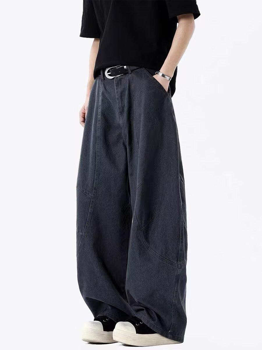 American Deconstruction Army Green Overalls Boys Autumn New Trendy Brand Casual Loose Straight Wide-leg Scimitar Pants S серый