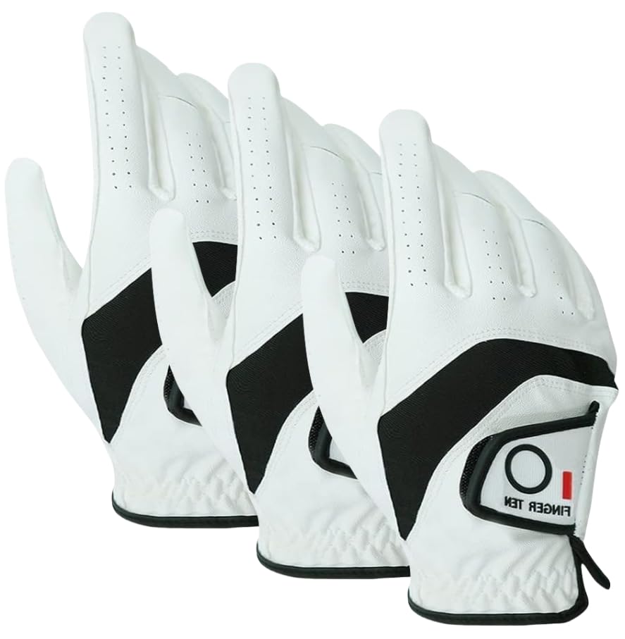 Golf gloves for men, 3-piece set, combination of natural leather