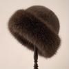 Fur Hat Women Warm Snow Ski Cap Plush Female Faux Fox Fur Thicken Warm Winter Hat Lady Windproof Panama Furry Fisherman Cap Y2k
