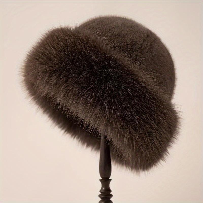 Fur Hat Women Warm Snow Ski Cap Plush Female Faux Fox Fur Thicken Warm Winter Hat Lady Windproof Panama Furry Fisherman Cap Y2k