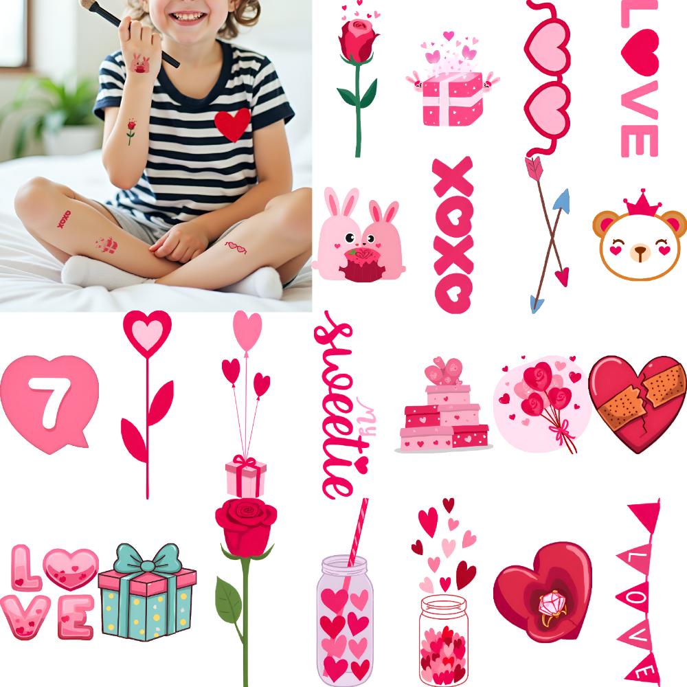 54pcs Temporary Tattoo Heart Stickers Waterproof Long-lasting Body Stickers Love Stickers Cartoon For Cheeks Adults Children