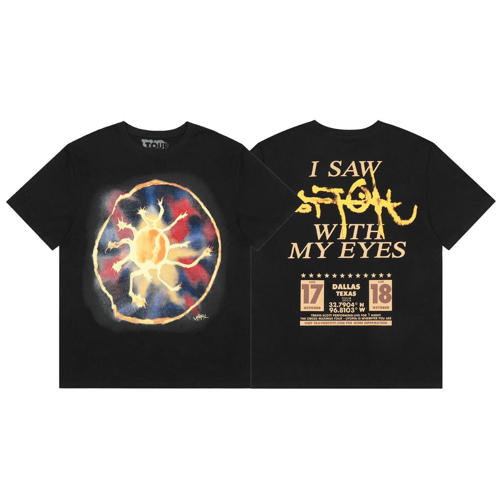 24S grenzüberschreitende Trendmarke Travis Scott Utopia Joint-Album geometrisches Graffiti kurzärmeliges T-Shirt Herren und Damen halblang