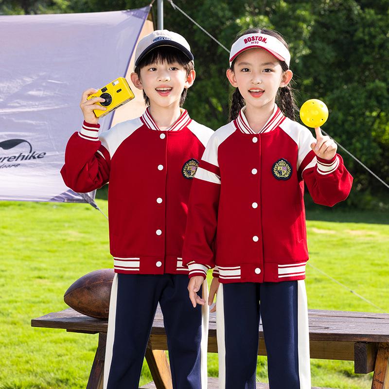 Spring-Autumn Academy-Style Navy Blue Kindergarten & Primary School Baseball Jacket Set