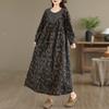 DIMANAF Women Plus Size Autumn Long Sleeve Vintage Dress Floral Loose Casual Oversize Maxi Cotton Linen Dress 2025