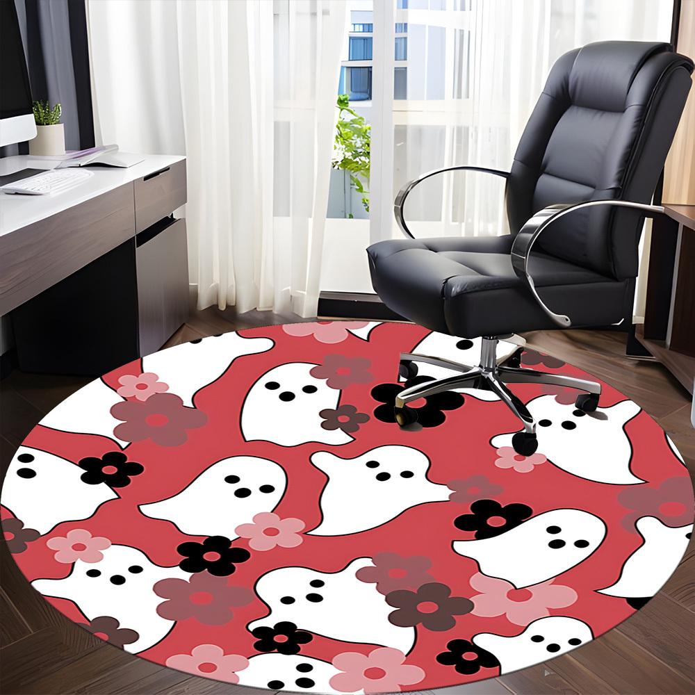 1pc Ghost Floral Office Round Area Rug, Indoor Mat Suitable For Office, Under Office Chairs Bedroom Living Room Home Decor, Room Deco