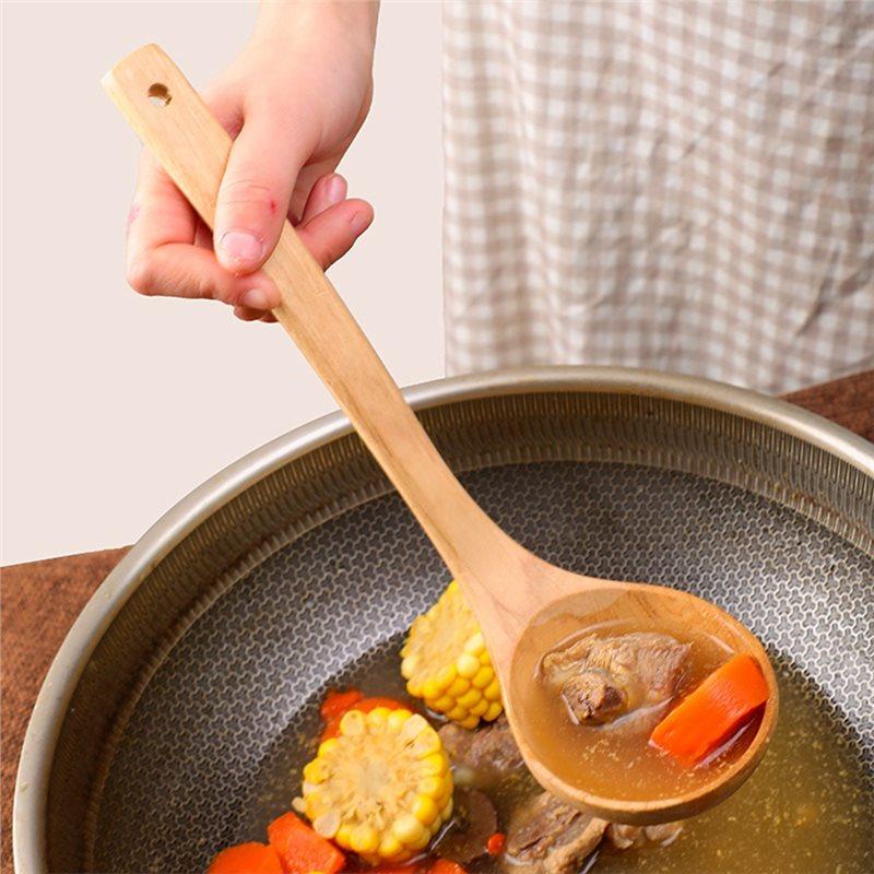 ABBY-Long-Handled Wooden Kitchen Utensils Set(4-Pieces), Perfect For Cooking, Stirring, Serving