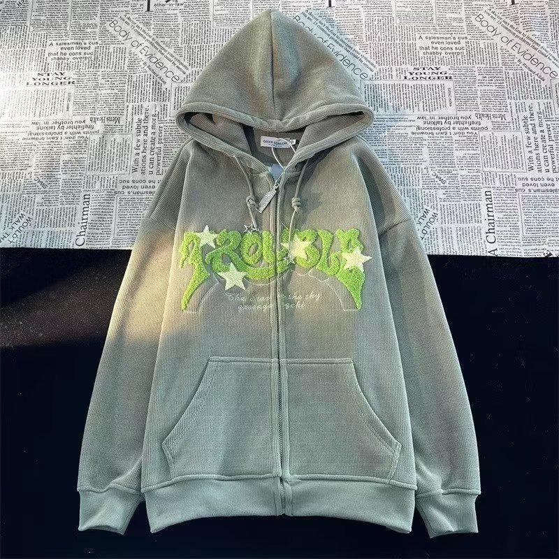 Women’s Vintage Star Corduroy Hooded Jacket - Trendy Loose Fit for Spring & Autumn