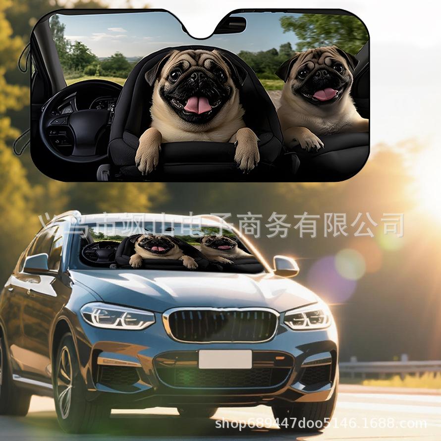Platform Rottweiler Black Dog Print Car Front Glass Sunscreen Sunshade