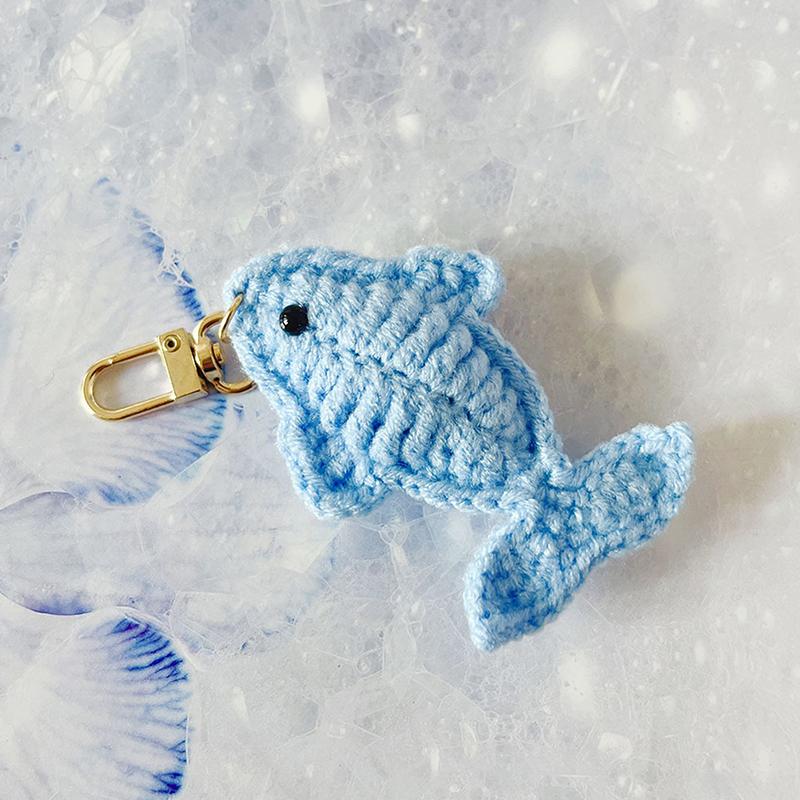 Creative Cartoon Wool Crochet Cute Small Fish Keychain Pendant Woven Key Ring Bag Ornament Hanging Decoration