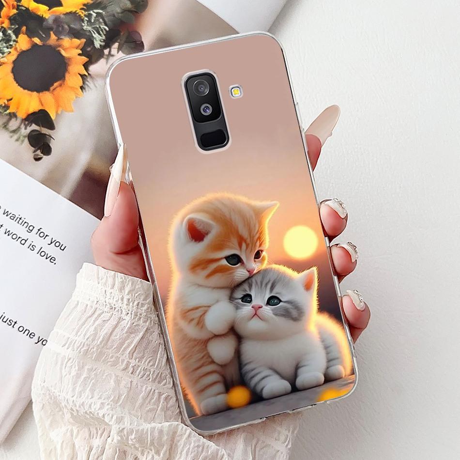 For Samsung Galaxy A6 Plus 2018 Phone Case On Samsung A6+ (2018) A6 A600F A605G Elegant Floral Cat Soft Silicone Clear TPU Cases