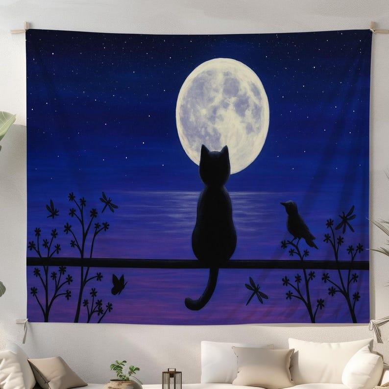 Moonlight Cat tapestry 75x100 чёрный