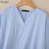 ZANZEA Women Casual V Collar 3/4 Sleeve Solid Color Loose Long Tunic Blouse