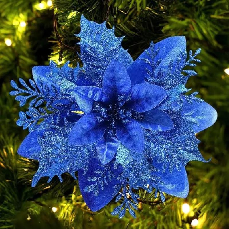 1PC Christmas Golden Glitter 14cm Flower Christmas Tree Decoration Ornaments Color Glitter Home Party Decoration Supplies
