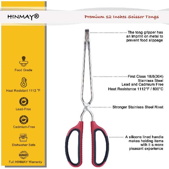 Stainless Steel Scissor Tongs with Comfort-Grip Handle 12-Inch, Set of 2