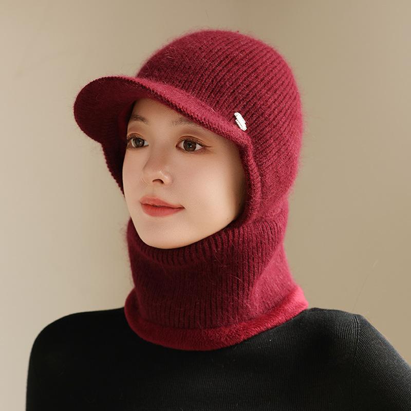 Hat Winter One-piece Hat Middle-aged and Elderly Thickened Warm Wool Hat Cycling Cold-proof Knitted Hat