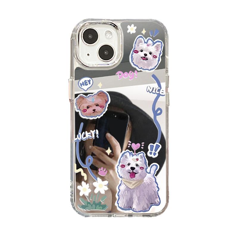 Naughty puppy applies to iPhone17promax mirror phone case 15 niche 13/14 Apple 16 large hole 12