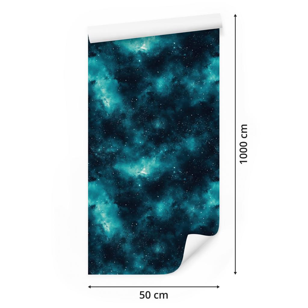 Watercolor Galaxy Wallpaper In Turquoise, Navy, Mint and Sea Blue 50x1000