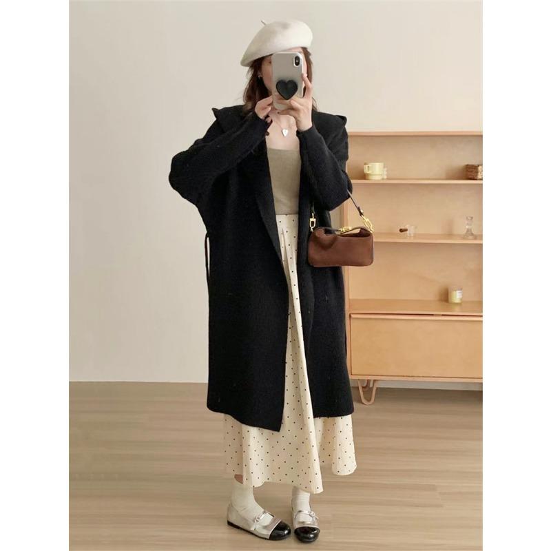 Autumn and Winter New Temperament Hooded Knitted Cardigan Coat Women's Medium and Long Loose and Thin Sweater Jacket