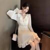 Gentle Wind V-neck Long-sleeved Dress Women's Summer New French Temperament Thin Fungus Edge Little White Skirt Women's Clothing