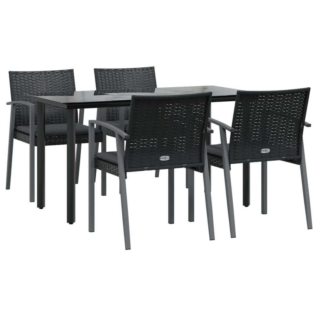 vidaXL 5 Pcs. Garden Dining Set with Cushions Poly Rattan and Steel