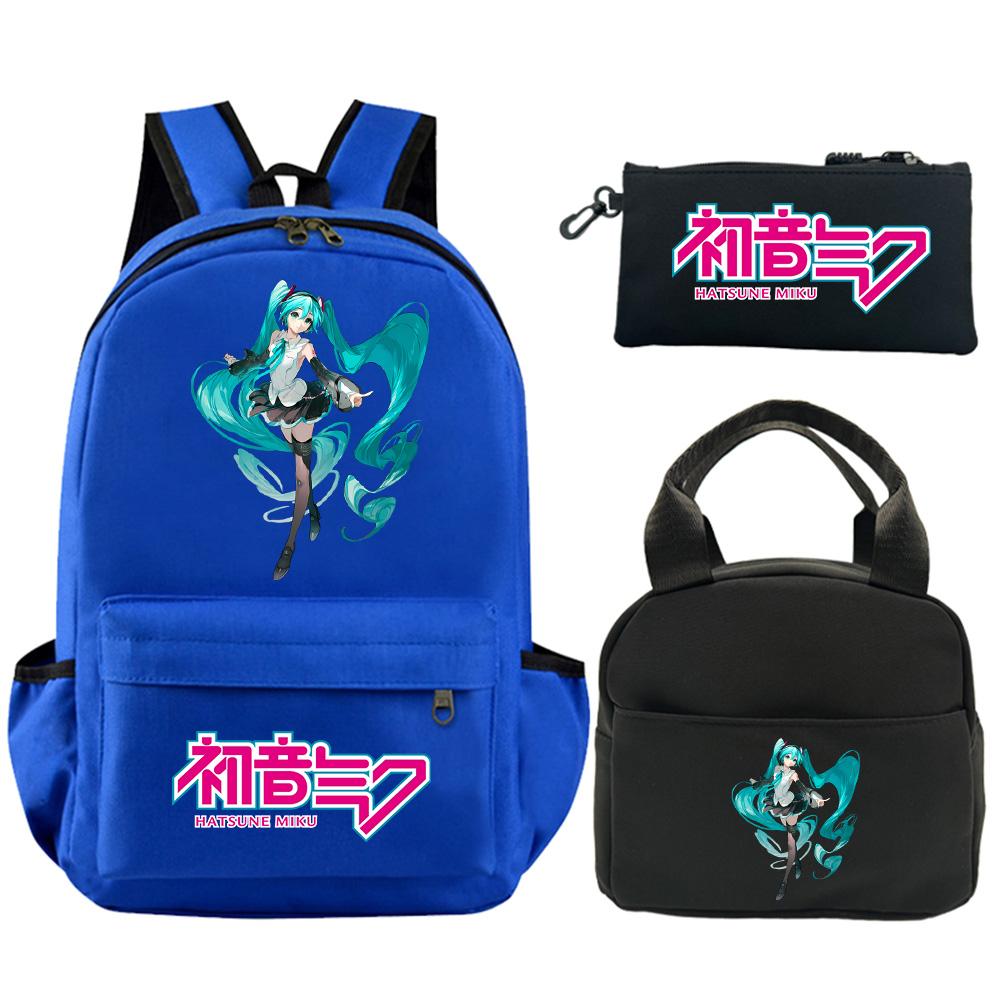 3Pcs/set Anime Hatsune Miku Printed Backpack with Shoulder Bag Pencil Case for Teenager Student Boy Girl Schoolbag Large Capacity Waterproof Bookbag