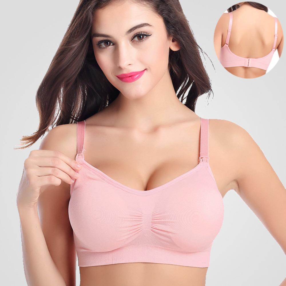 Women's Plus Size Maternity Nursing Bra, Front Open Wireless Push Up Seamless Breastfeeding Lingerie