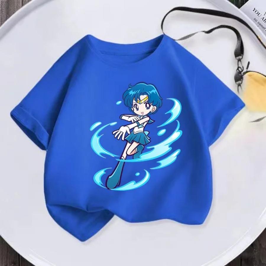 Summer New Kids T-shirt Anime Sailor Moon Girl T-shirt Fashion Cute Girl Anime Harajuku Style Short Sleeve T-shirt Top
