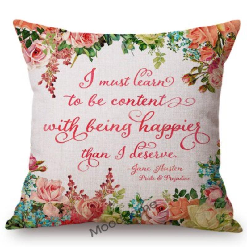 Джейн Остин цитаты цветочный венок акварель письмо искусство хлопок белье диван наволочка украшение дома стул наволочка 450mm*450mm