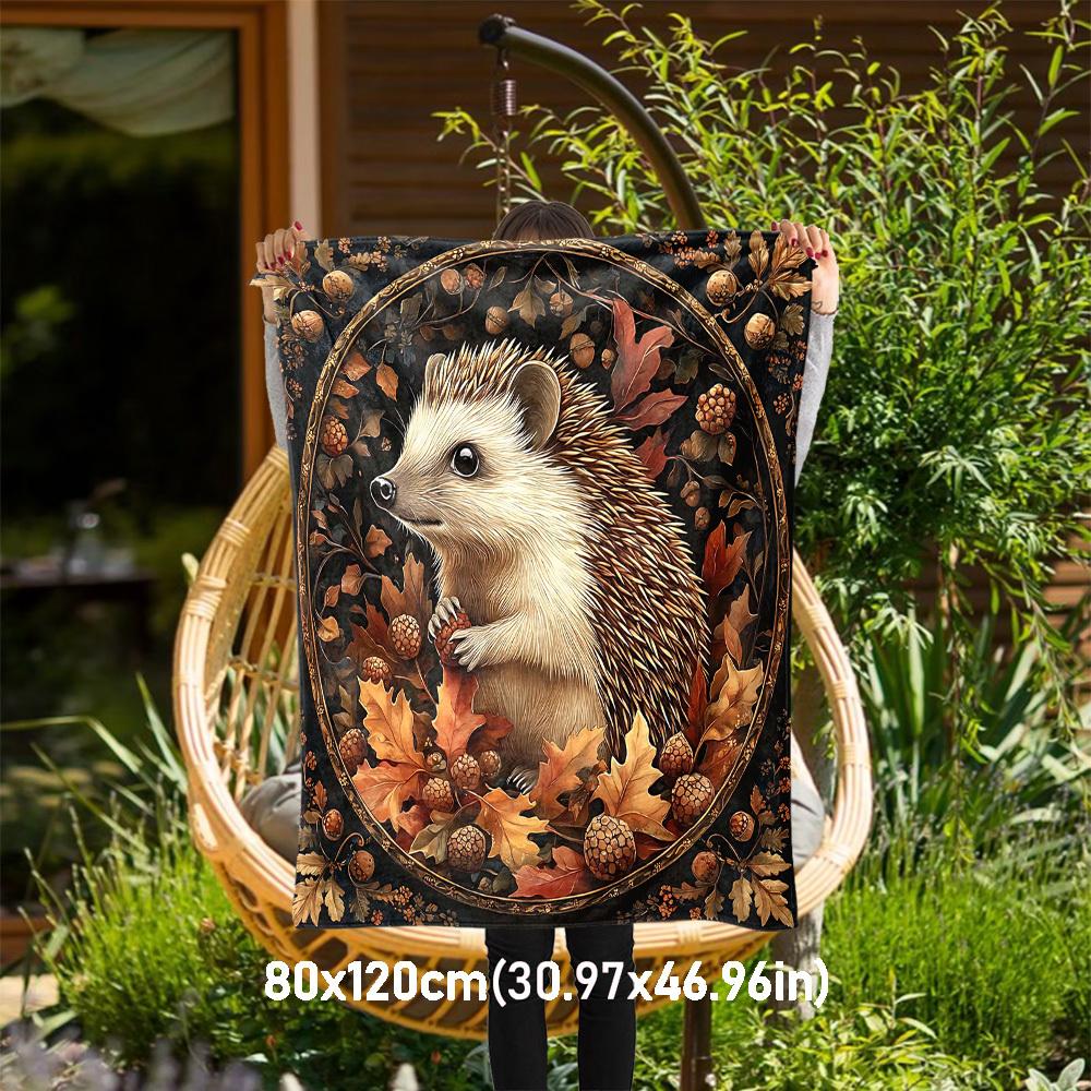 

1PC Hedgehog, AutumnOutdoor Flannel Blanket - Soft Plush Decor for Picnics, camping, Bedroom, Playroom, Office, or Lunch Break 1345A 80x120cm(31x47inch)