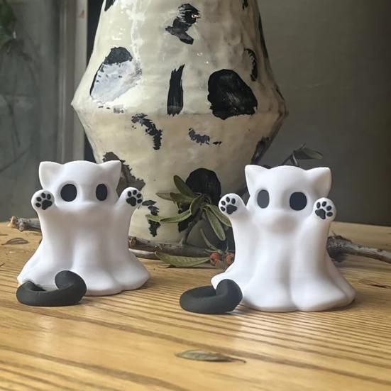 Integrated Molding Cat Ornament Ghost Figure, 3D Printed Decorative Ornament, Smooth Surface Statue Mini Desktop Decoration Halloween Gift for Lovers