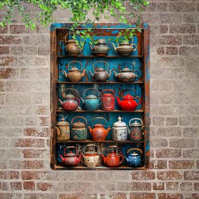 Vintage Teekanne Metall Wandkunst, Retro Stil Dekor für Garten, Club Für Heimdekor-Enthusiasten - Perfektes Geschenk zur Einweihung