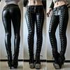Pantaloni de damă la modă din piele PU Culoare solidă Pantaloni casual Pantaloni