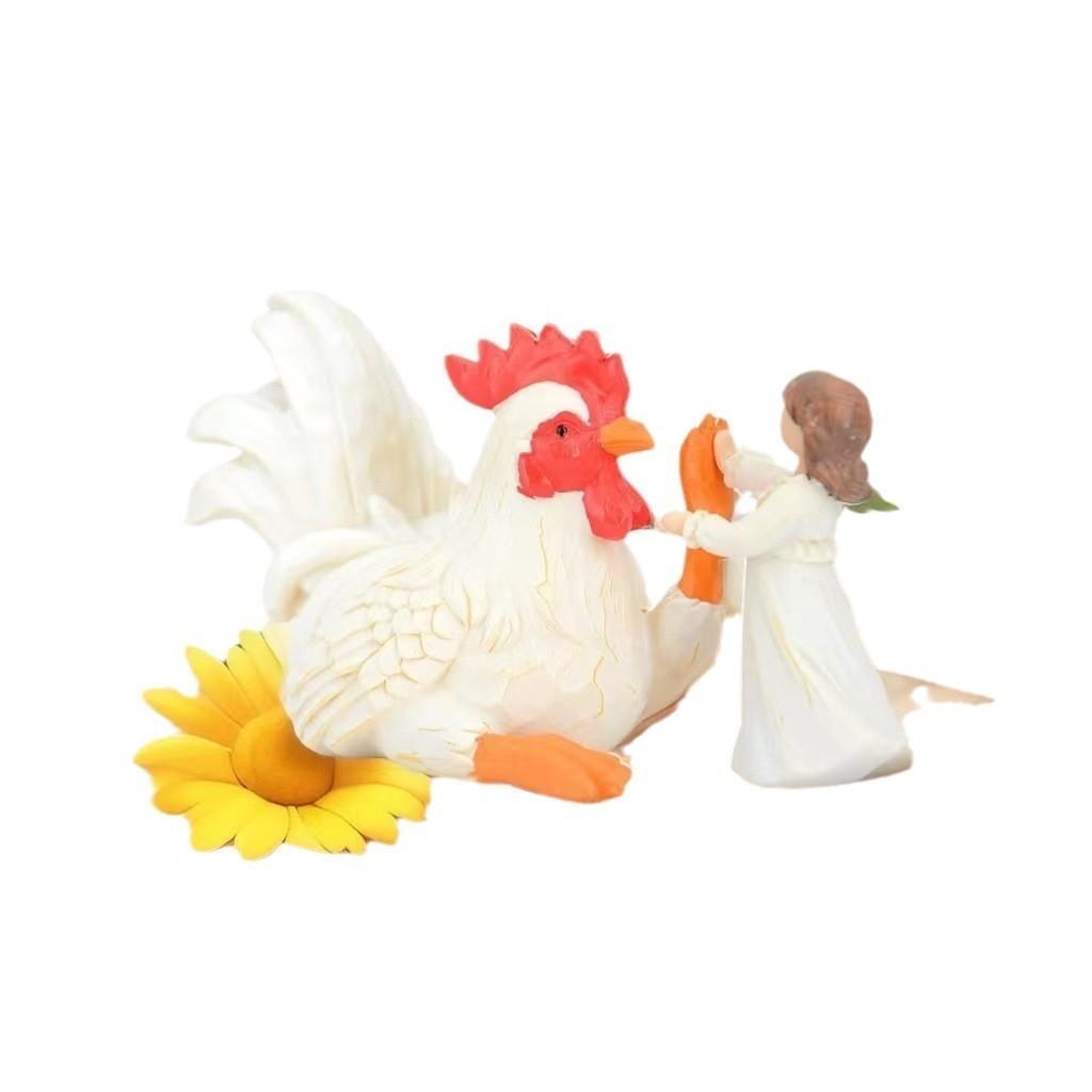 White Rooster Stunning And Girl Resin Figurine For Rustic Charm In Home Decor