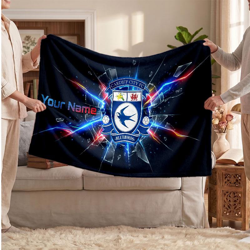Cardiff City Personalized Fleece Blanket With Football Logo, Custom Name Text Soft Warm Home Throw Blanket