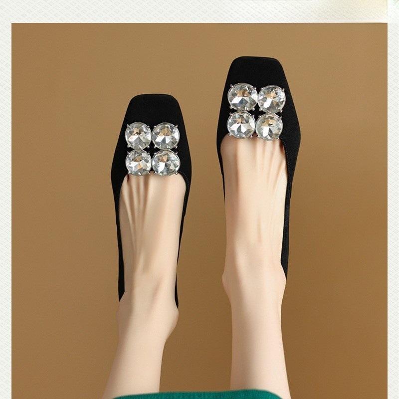 Temperament Versatile High Heels Women's 2025 New Spring and Summer Women's Shoes Square Head Silver Rhinestone Light Mouth Work Shoes
