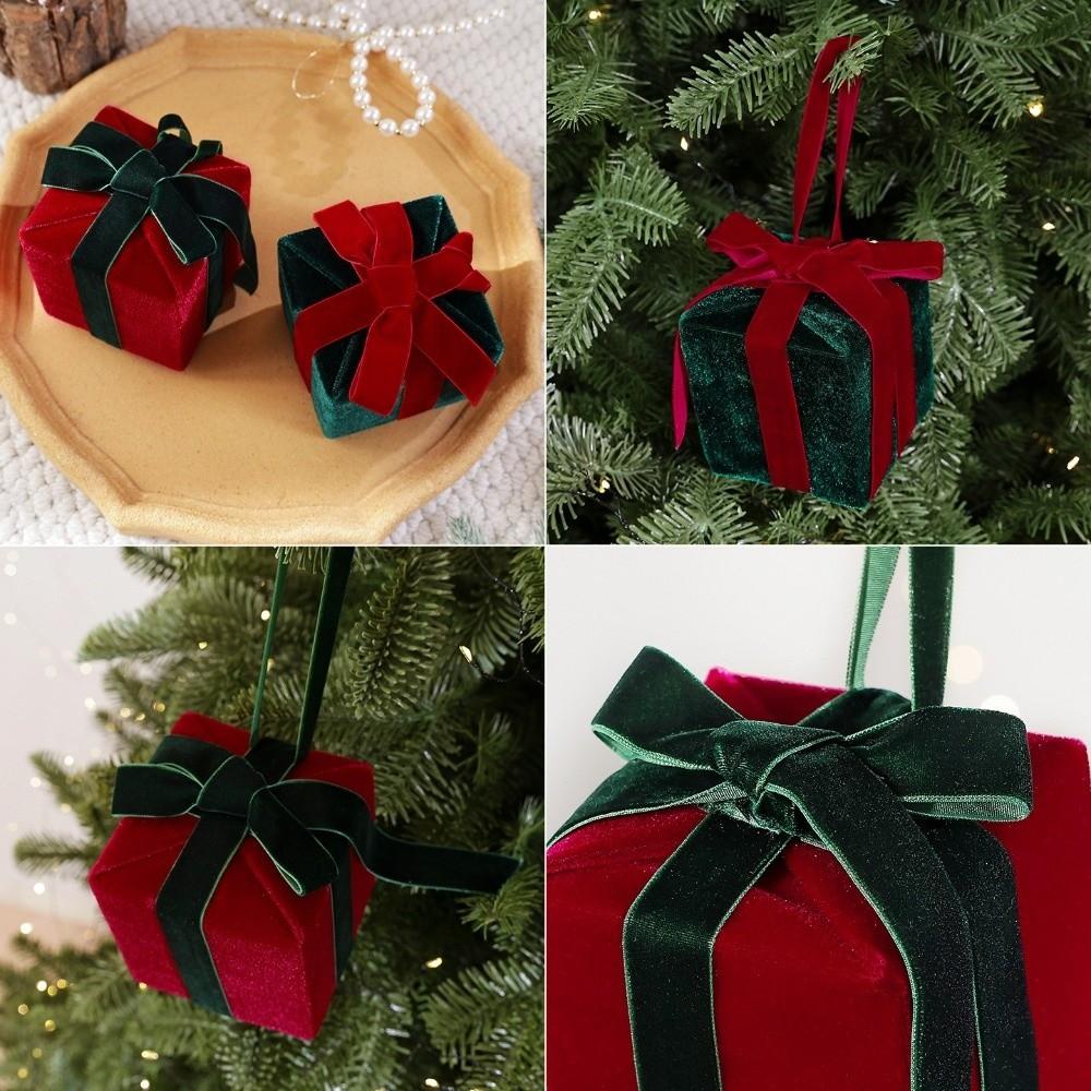 Bow Christmas Tree Decoration Velvet Gift Box Pendant Scene Setup Desktop Ornaments Gift