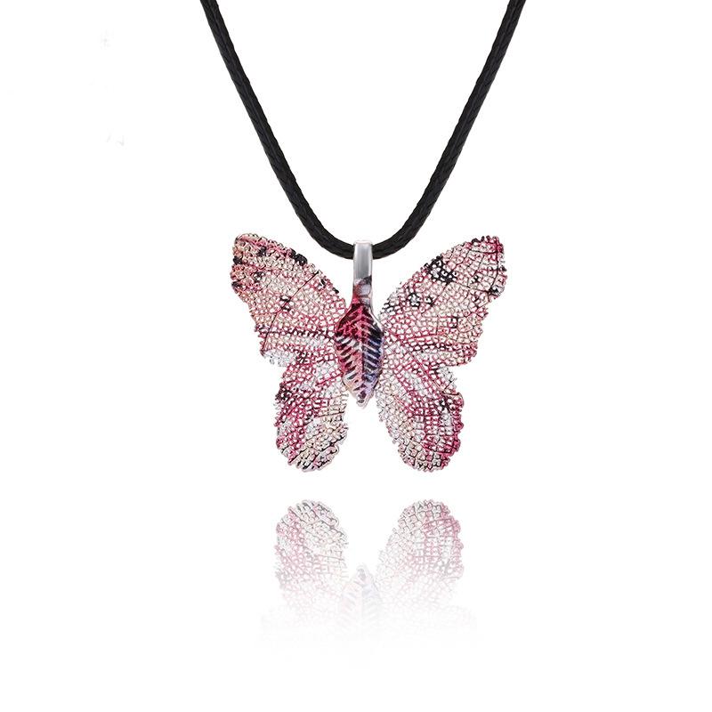 

Cute Colorful Butterfly Necklace For Women Girls Natural Real Leaf Cut Butterflies Shape Aesthetic Rope Pendant Necklace Zircon