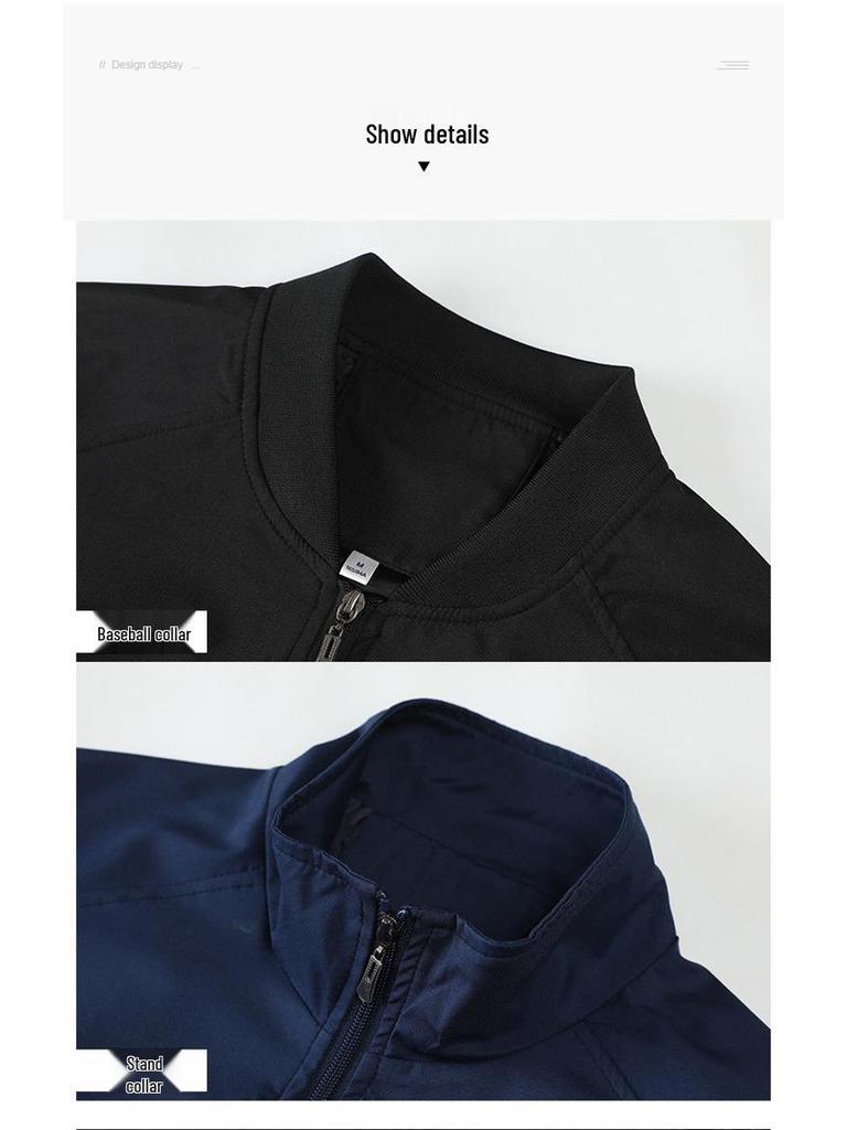 Men's Plus Size Raglan Sleeve Baseball Jacket - Stand Collar, Velvet Lined for Spring, Autumn, and Winter. Casual Business Style Outerwear.
