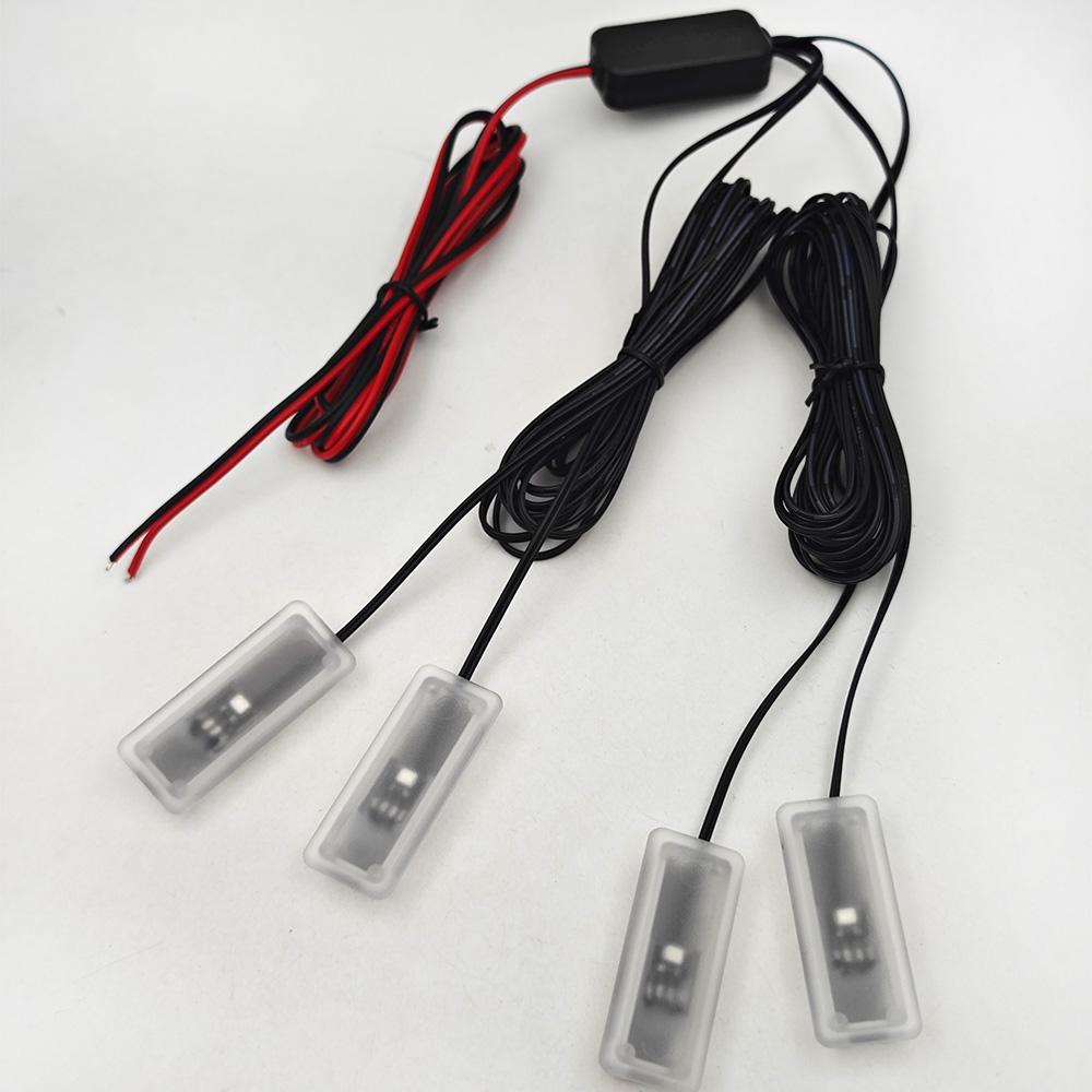1-4 LED omgivende lys, bilens indvendige gulvlys, tilsluttet ACC strømforsyning 12V RØD HVID 6000K BLÅ GUL GRØN PINK