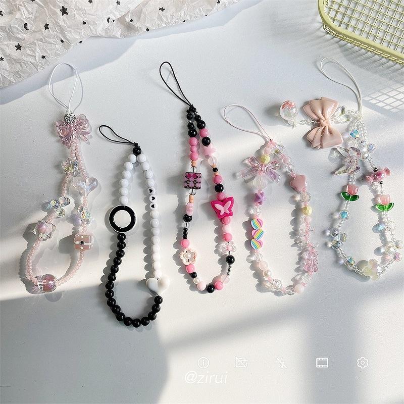 Cute Phone Charms Beaded Strap Cellphone Keychain Bear Butterfly Heart Cool Charm for Bag Keyring Camera Pendants Decor