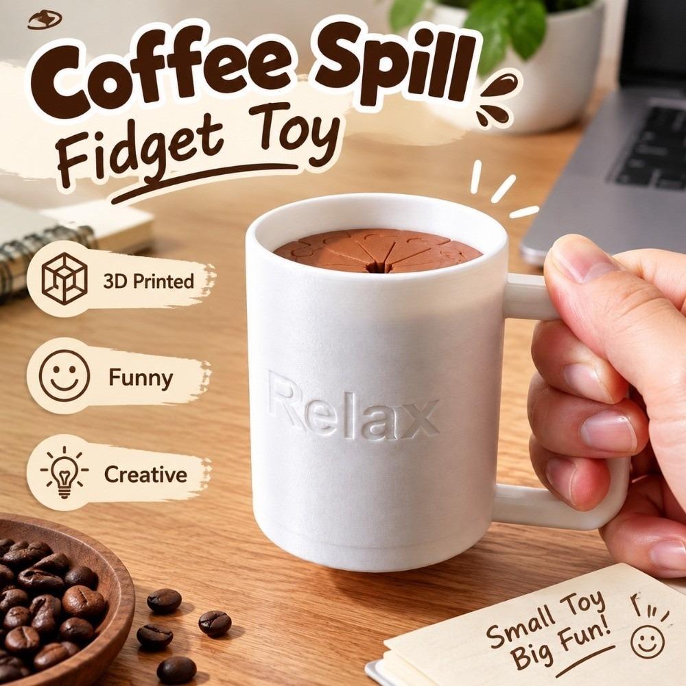 Portable Coffee Spill Fidget Toy 3D Printed Coffee Cup Retractable Toy Desktop Ornament