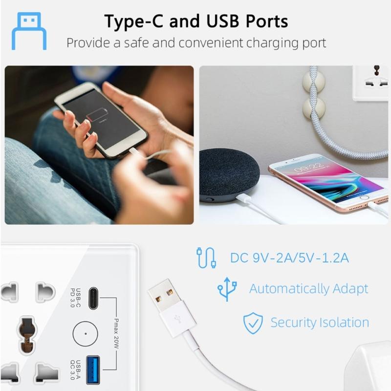WiFi Universal Wall Socket Multifunction Power Plug Socket USB Charging AC100V-240 Intelligent Wall Outlet Switches