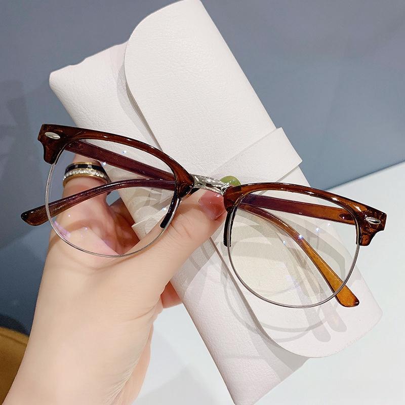 Vintage Style Unisex Non-Prescription Blue Light Blocking Glasses, Semi-Rimless, Durable PC Frame, with Clear PC Lenses
