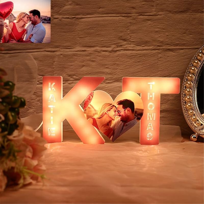 Personalized Alphabet Heart Photo Lights, Letter Collage Heart Night Lamp Bedside Table Lamp, Photo Frame Collage for Family Pictures Gift for Mom
