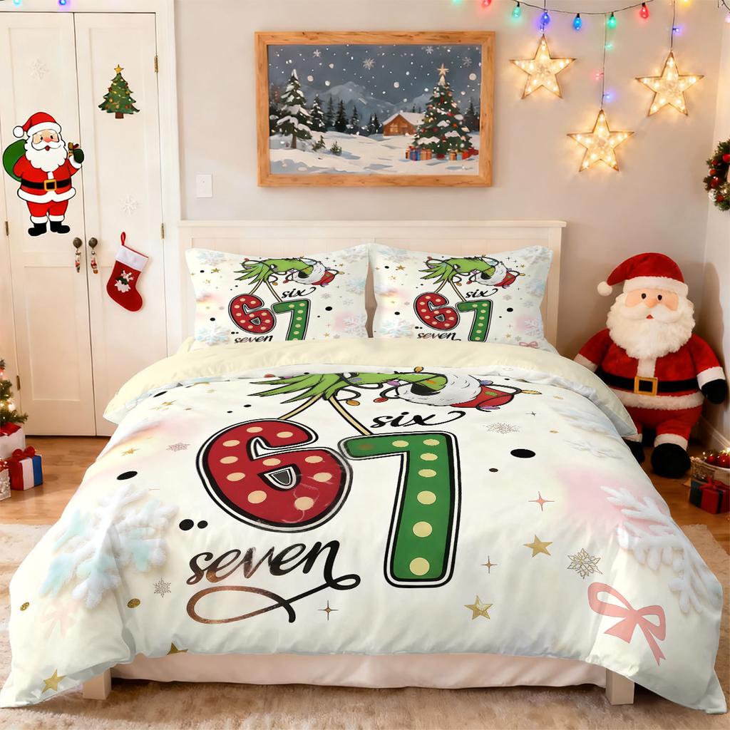 Bed Three-Piece Set Green Hair Monster Hand Pillow Cover Quilt Cover Digital Printing Bedding